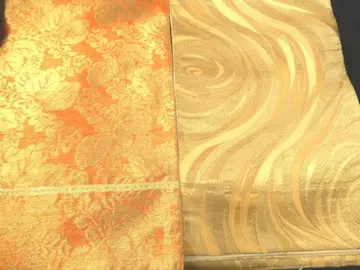 순수 실크 황금에 빛나는 금박 후쿠로 오비 2개 묶음