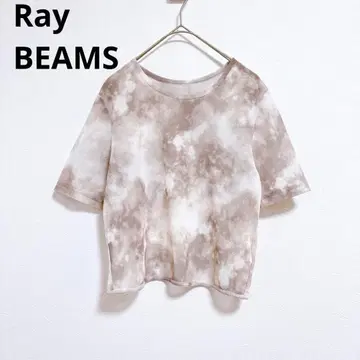 [ 레이빔즈 ] 반팔 티셔츠 시스루 타이다이 패턴 화이트 브라운