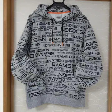 BEAMS DESIGN 로고 프린트 후드티 XL 그레이