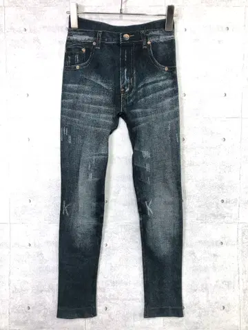 00s 갸루 오피움 코어 구제 의류 데미지 데님 전사 프린트 레깅스 팬츠