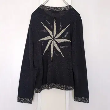 빈티지 80s 가디건 반짝이는 블랙 x 골드 별 모양 레트로