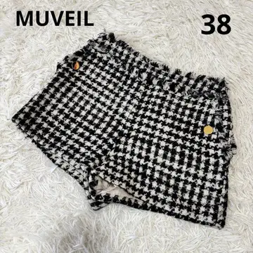 MUVEIL 트위드 숏팬츠 하운드투스 프린지 골드 버튼 38