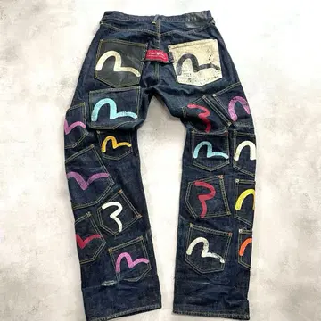 EVISU W34!! 레어/자수 메니 포켓 빨간 귀 에비수 인디고