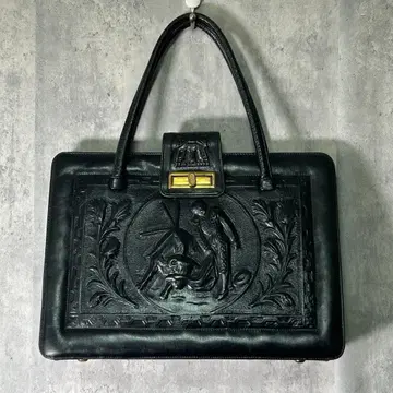 레어 멕시칸 카빙 라이브 가죽 백 블랙 IDEAL 지퍼