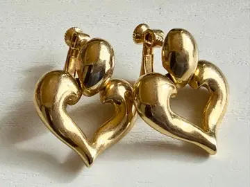골동품 골드 컬러 오픈 하트 앞뒤로 흔들리는 vintage 귀찌