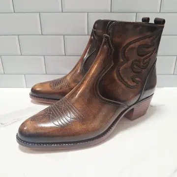 [ 미사용급 ] 텍사스빌리지 웨스턴 부츠 25.5 숏 가죽 브라운