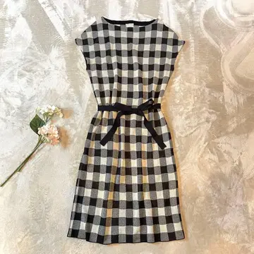 A206 Sybilla 시빌라 블록 체크 원피스 허리 리본