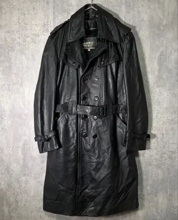 천연 가죽 가죽 트렌치코트 롱 블랙 벨트 라이너 vintage