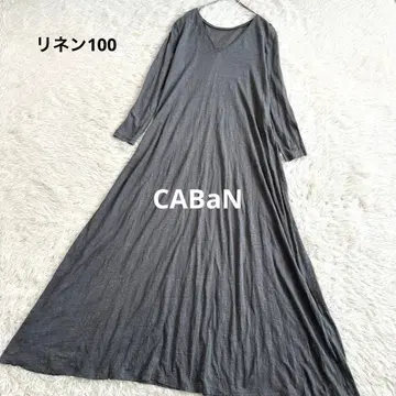 CABaN 린넨 100% 티셔츠 원피스 맥시 길이 V넥 긴팔