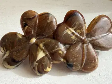 골동품 당시 미사용 카키 마블 꽃 세잎 클로버 vintage 머리핀