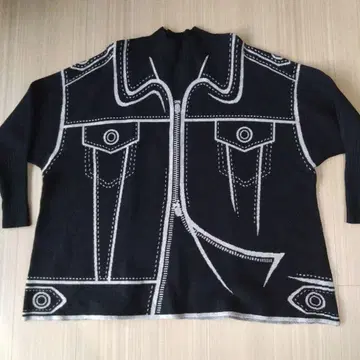 재킷풍 니트 스웨터 트릭 아트 블랙 컬러 긴팔 빅 사이즈