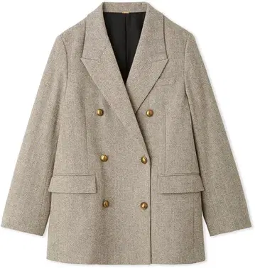 Mila Owen 금장 버튼 더블 브레스트 트위드 롱 블레이저