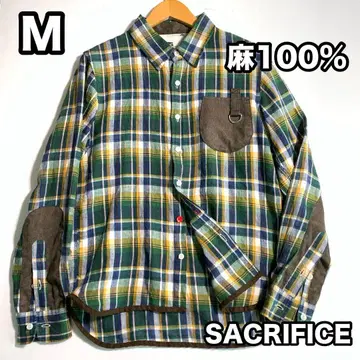 린넨 100% 체크 무늬 린넨 셔츠 긴팔 셔츠 워크 셔츠 패치 포켓