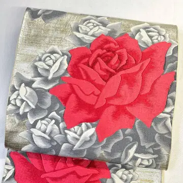 후쿠로 오비 앤티크 장미 은실 금실 기모노 025tz