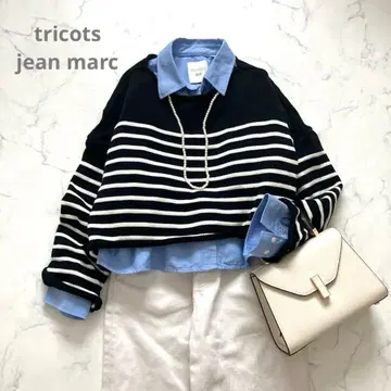 새상품급 트리코트 지앙 마르크 프랑스제 보더 니트 크롭 기장 코튼