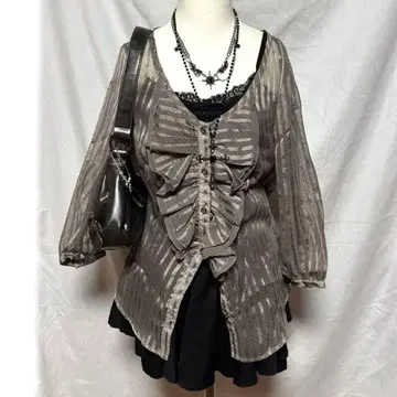 프릴 블라우스 고딕 케트 다크코어 갸루 도트 리본