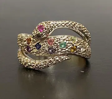 레인보우 스네이크 반지 실버 925 다이아