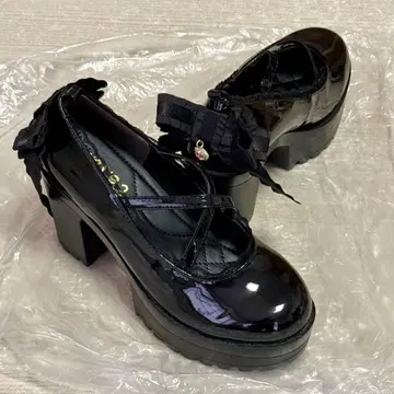 하라주쿠 cs T&P 통굽 로퍼 블랙 M 리본 레이스 하트