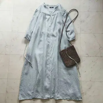 새상품급 쉽스 린넨100% 셔츠 원피스 겉옷 민트 그린 리본 포함