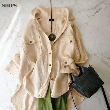 쉽스 긴팔 린넨 셔츠 린넨 100% 루즈핏 겉옷