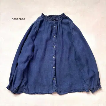 네스트로브 린넨 데님 셔츠 프릴 인디고