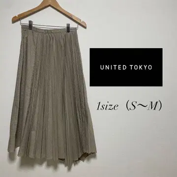 [ 새상품급 ] UNITED TOKYO 체크 비대칭 플리츠 스커트