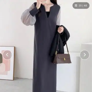 이소재 시어 슬리브 스키퍼 넥 슬릿 원피스 아비 도쿄