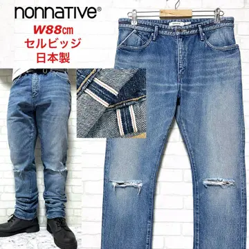 nonnative 빨간색 셀비지 데님 데님 팬츠 크러쉬 가공 일본제