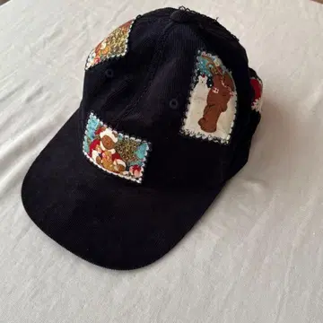 핑크하우스 코듀로이 캡 네이비 곰 산타 크리스마스 자수