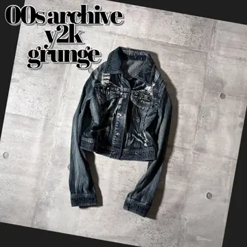 00s 헤이세이 갸루 데님 자켓 데미지 스터드 짧은 기장 블리치 y2k