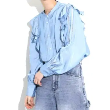 센스 오브 플레이스 레이스 프릴 블라우스 라이트 블루