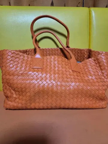 GRES. PARIS 오렌지 뜨개질 가죽 토트백