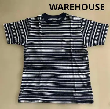 WAREHOUSE 웨어하우스 보더 T셔츠 40 네이비 x 화이트