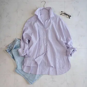 스픽 앤 스팬 박시 오버 셔츠 스트라이프 라벤더