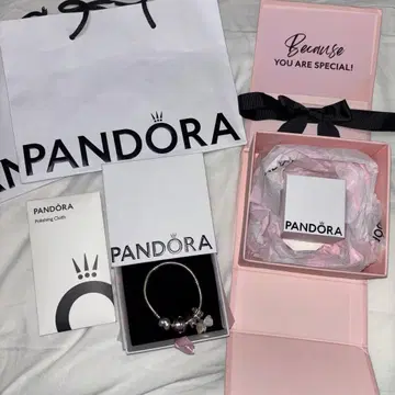 PANDORA 실버 핑크 참 팔찌