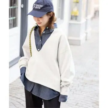 SLOBE IENA V넥 맨투맨 풀오버 내추럴 슬로브 이에나