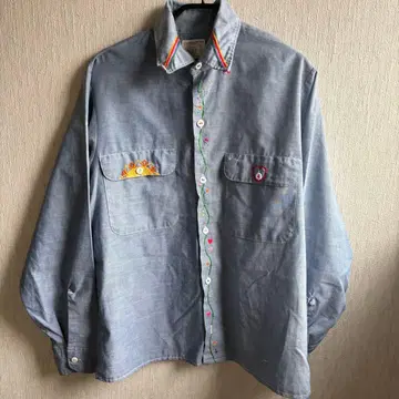 BIG MAC 핸드 자수 샴브레이 셔츠 70s