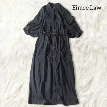 에이미 로우 스티치 롱 원피스 38 블랙 밴드 카라 루즈핏