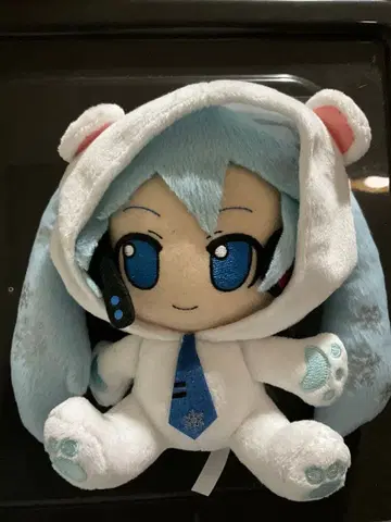보컬로이드 봉제 인형 스트랩 유키 미쿠 (화이트 곰 인형옷 ver.)