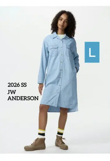 주말 SALE JWA 유니클로 오픈 카라 데님 셔츠 원피스 L