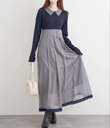 PALEMO STORE 리브 절개 도트 원피스 그레이