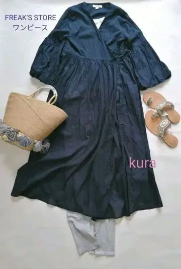FREAK'S STORE 네이비 원피스 플레어 슬리브