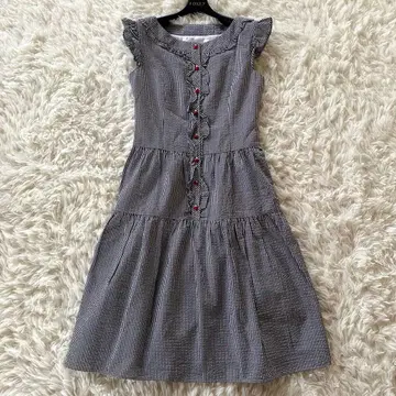 레어 새상품급 르네 무당벌레 버튼 깅엄 체크 원피스 프릴