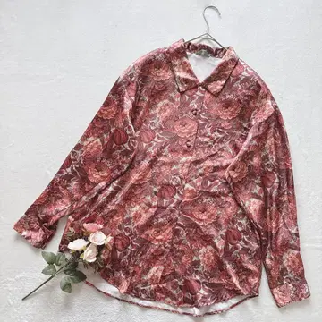 꽃무늬 올 패턴 긴팔 셔츠 블라우스 레트로 빈티지 고급스러움 고급 일본제