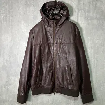 y2k grunge zip up leather parka brown