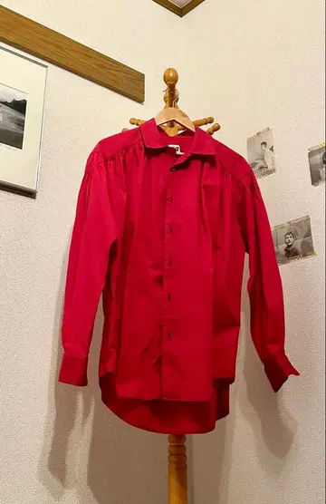 AIE 에이아이이 개더 디자인 셔츠 빨간색 S USA제 네펜데스