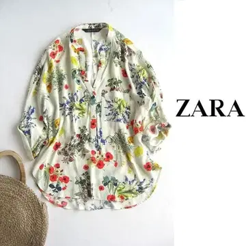 ZARA 플라워 프린트 V넥 셔츠 꽃무늬 롤업
