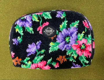 [ 미사용 ] FEILER 페이러 파우치 꽃무늬 멀티 컬러 블랙