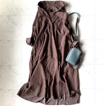 컨디션 최상 스픽 앤 스팬 핀스트라이프 롱 셔츠 원피스 브라운