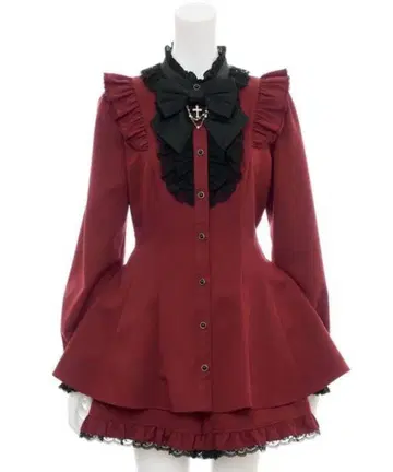 Secret Honey 액세서리 리본 레이스 프릴 셋업 레드